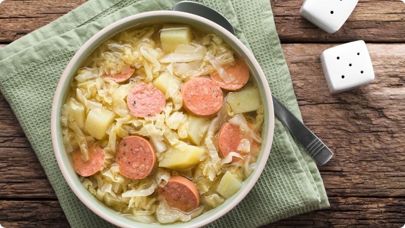 sausage + cabbage + pepper skillet